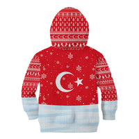Turkey Christmas Kid Hoodie with Santa on Horse Red Snowflake Pattern and Crescent Star - Wonder Print Shop