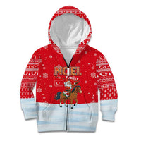 Turkey Christmas Kid Hoodie with Santa on Horse Red Snowflake Pattern and Crescent Star - Wonder Print Shop