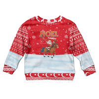 Turkey Christmas Kid Ugly Christmas Sweater with Santa on Horse Red Snowflake Pattern and Crescent Star - Wonder Print Shop