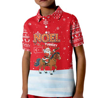 Turkey Christmas Kid Polo Shirt with Santa on Horse Red Snowflake Pattern and Crescent Star - Wonder Print Shop