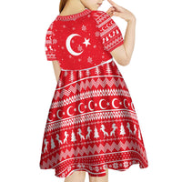 Turkey Christmas Kid Short Sleeve Dress with Santa on Horse Red Snowflake Pattern and Crescent Star - Wonder Print Shop