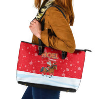 Turkey Christmas Leather Tote Bag with Santa on Horse Red Snowflake Pattern and Crescent Star - Wonder Print Shop