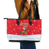 Turkey Christmas Leather Tote Bag with Santa on Horse Red Snowflake Pattern and Crescent Star - Wonder Print Shop