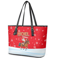 Turkey Christmas Leather Tote Bag with Santa on Horse Red Snowflake Pattern and Crescent Star - Wonder Print Shop