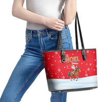 Turkey Christmas Leather Tote Bag with Santa on Horse Red Snowflake Pattern and Crescent Star - Wonder Print Shop