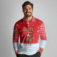 Turkey Christmas Long Sleeve Polo Shirt with Santa on Horse Red Snowflake Pattern and Crescent Star - Wonder Print Shop