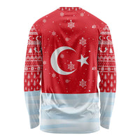 Turkey Christmas Long Sleeve Shirt with Santa on Horse Red Snowflake Pattern and Crescent Star - Wonder Print Shop