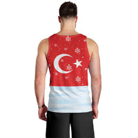 Turkey Christmas Men Tank Top with Santa on Horse Red Snowflake Pattern and Crescent Star - Wonder Print Shop