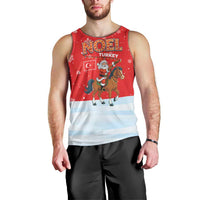 Turkey Christmas Men Tank Top with Santa on Horse Red Snowflake Pattern and Crescent Star - Wonder Print Shop