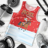Turkey Christmas Men Tank Top with Santa on Horse Red Snowflake Pattern and Crescent Star - Wonder Print Shop