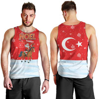 Turkey Christmas Men Tank Top with Santa on Horse Red Snowflake Pattern and Crescent Star - Wonder Print Shop