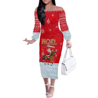 Turkey Christmas Off The Shoulder Long Sleeve Dress with Santa on Horse Red Snowflake Pattern and Crescent Star - Wonder Print Shop