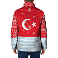 Turkey Christmas Padded Jacket with Santa on Horse Red Snowflake Pattern and Crescent Star - Wonder Print Shop