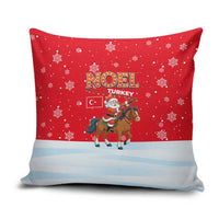 Turkey Christmas Pillow Cover with Santa on Horse Red Snowflake Pattern and Crescent Star - Wonder Print Shop