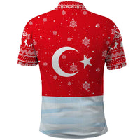 Turkey Christmas Polo Shirt with Santa on Horse Red Snowflake Pattern and Crescent Star - Wonder Print Shop