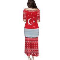 Turkey Christmas Puletasi with Santa on Horse Red Snowflake Pattern and Crescent Star - Wonder Print Shop