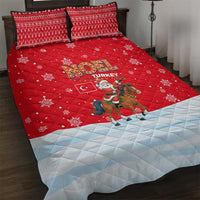 Turkey Christmas Quilt Bed Set with Santa on Horse Red Snowflake Pattern and Crescent Star - Wonder Print Shop