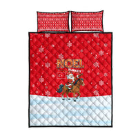 Turkey Christmas Quilt Bed Set with Santa on Horse Red Snowflake Pattern and Crescent Star - Wonder Print Shop