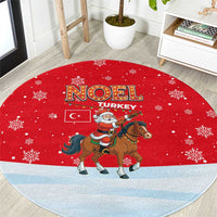 Turkey Christmas Round Carpet with Santa on Horse Red Snowflake Pattern and Crescent Star - Wonder Print Shop
