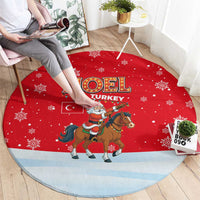 Turkey Christmas Round Carpet with Santa on Horse Red Snowflake Pattern and Crescent Star - Wonder Print Shop