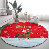 Turkey Christmas Round Carpet with Santa on Horse Red Snowflake Pattern and Crescent Star - Wonder Print Shop