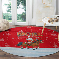 Turkey Christmas Round Carpet with Santa on Horse Red Snowflake Pattern and Crescent Star - Wonder Print Shop