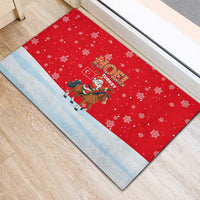 Turkey Christmas Rubber Doormat with Santa on Horse Red Snowflake Pattern and Crescent Star - Wonder Print Shop