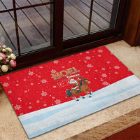 Turkey Christmas Rubber Doormat with Santa on Horse Red Snowflake Pattern and Crescent Star - Wonder Print Shop