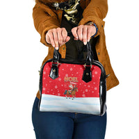Turkey Christmas Shoulder Handbag with Santa on Horse Red Snowflake Pattern and Crescent Star - Wonder Print Shop
