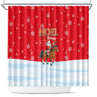 Turkey Christmas Shower Curtain with Santa on Horse Red Snowflake Pattern and Crescent Star - Wonder Print Shop