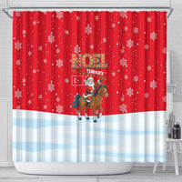Turkey Christmas Shower Curtain with Santa on Horse Red Snowflake Pattern and Crescent Star - Wonder Print Shop