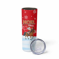 Turkey Christmas Skinny Tumbler with Santa on Horse Red Snowflake Pattern and Crescent Star - Wonder Print Shop