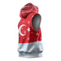 Turkey Christmas Sleeveless Hoodie with Santa on Horse Red Snowflake Pattern and Crescent Star - Wonder Print Shop