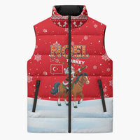 Turkey Christmas Sleeveless Puffer Jacket with Santa on Horse Red Snowflake Pattern and Crescent Star - Wonder Print Shop