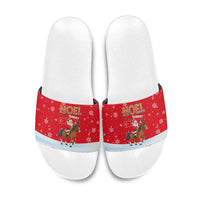 Turkey Christmas Slide Sandals with Santa on Horse Red Snowflake Pattern and Crescent Star - Wonder Print Shop