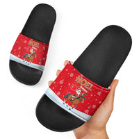 Turkey Christmas Slide Sandals with Santa on Horse Red Snowflake Pattern and Crescent Star - Wonder Print Shop
