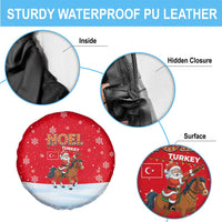 Turkey Christmas Spare Tire Cover with Santa on Horse Red Snowflake Pattern and Crescent Star - Wonder Print Shop