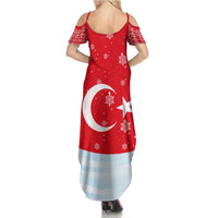 Turkey Christmas Summer Maxi Dress with Santa on Horse Red Snowflake Pattern and Crescent Star - Wonder Print Shop