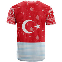 Turkey Christmas T Shirt with Santa on Horse Red Snowflake Pattern and Crescent Star - Wonder Print Shop