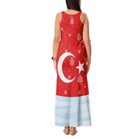Turkey Christmas Tank Maxi Dress with Santa on Horse Red Snowflake Pattern and Crescent Star - Wonder Print Shop