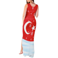Turkey Christmas Tank Maxi Dress with Santa on Horse Red Snowflake Pattern and Crescent Star - Wonder Print Shop