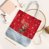 Turkey Christmas Tote Bag with Santa on Horse Red Snowflake Pattern and Crescent Star - Wonder Print Shop