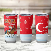Turkey Christmas Tumbler Cup with Santa on Horse Red Snowflake Pattern and Crescent Star - Wonder Print Shop