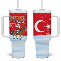 Turkey Christmas Tumbler With Handle with Santa on Horse Red Snowflake Pattern and Crescent Star - Wonder Print Shop