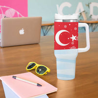 Turkey Christmas Tumbler With Handle with Santa on Horse Red Snowflake Pattern and Crescent Star - Wonder Print Shop