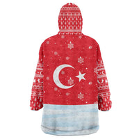 Turkey Christmas Wearable Blanket Hoodie with Santa on Horse Red Snowflake Pattern and Crescent Star - Wonder Print Shop