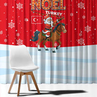 Turkey Christmas Window Curtain with Santa on Horse Red Snowflake Pattern and Crescent Star - Wonder Print Shop