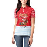 Turkey Christmas Women Polo Shirt with Santa on Horse Red Snowflake Pattern and Crescent Star - Wonder Print Shop