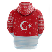 Turkey Christmas Zip Hoodie with Santa on Horse Red Snowflake Pattern and Crescent Star - Wonder Print Shop