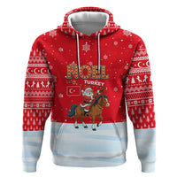 Turkey Christmas Zip Hoodie with Santa on Horse Red Snowflake Pattern and Crescent Star - Wonder Print Shop